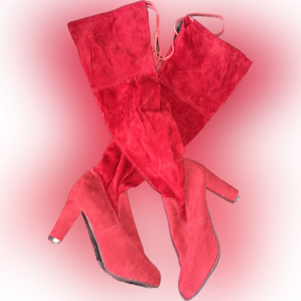 🔥RED leather and suede boots